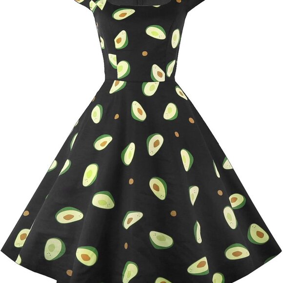 Women's Cocktail Party Dress Cap Sleeve 1950 Retro Swing Dress with Pockets - Picture 1 of 5